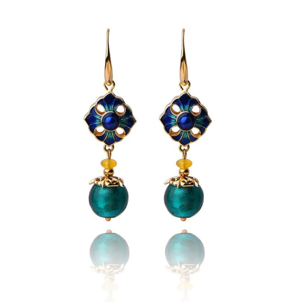 14K Gold Flower Agate Earrings - Picture 11 of 11